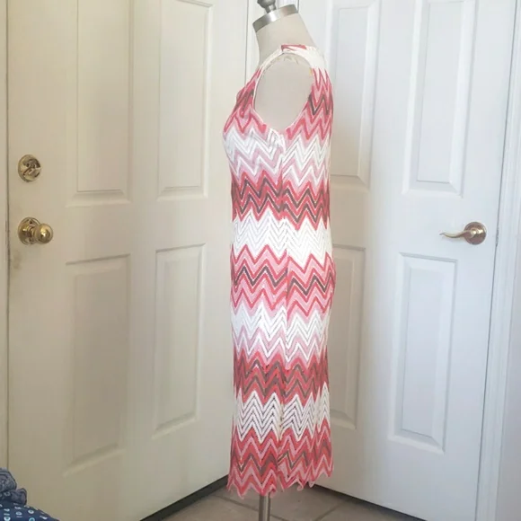 VINTAGE Sleeveless Crochet Dress White Coral Red Salmon Pink Brown - Picture 3 of 14
